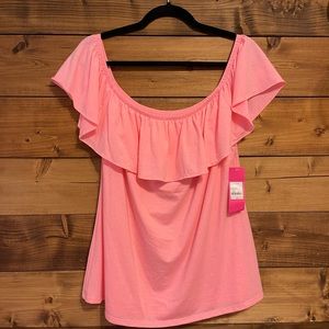 NWT LILLY PULITZER SIZE X-LARGE LA FORTUNA TOP *CAPRI CORAL* RUFFLE STAPLE